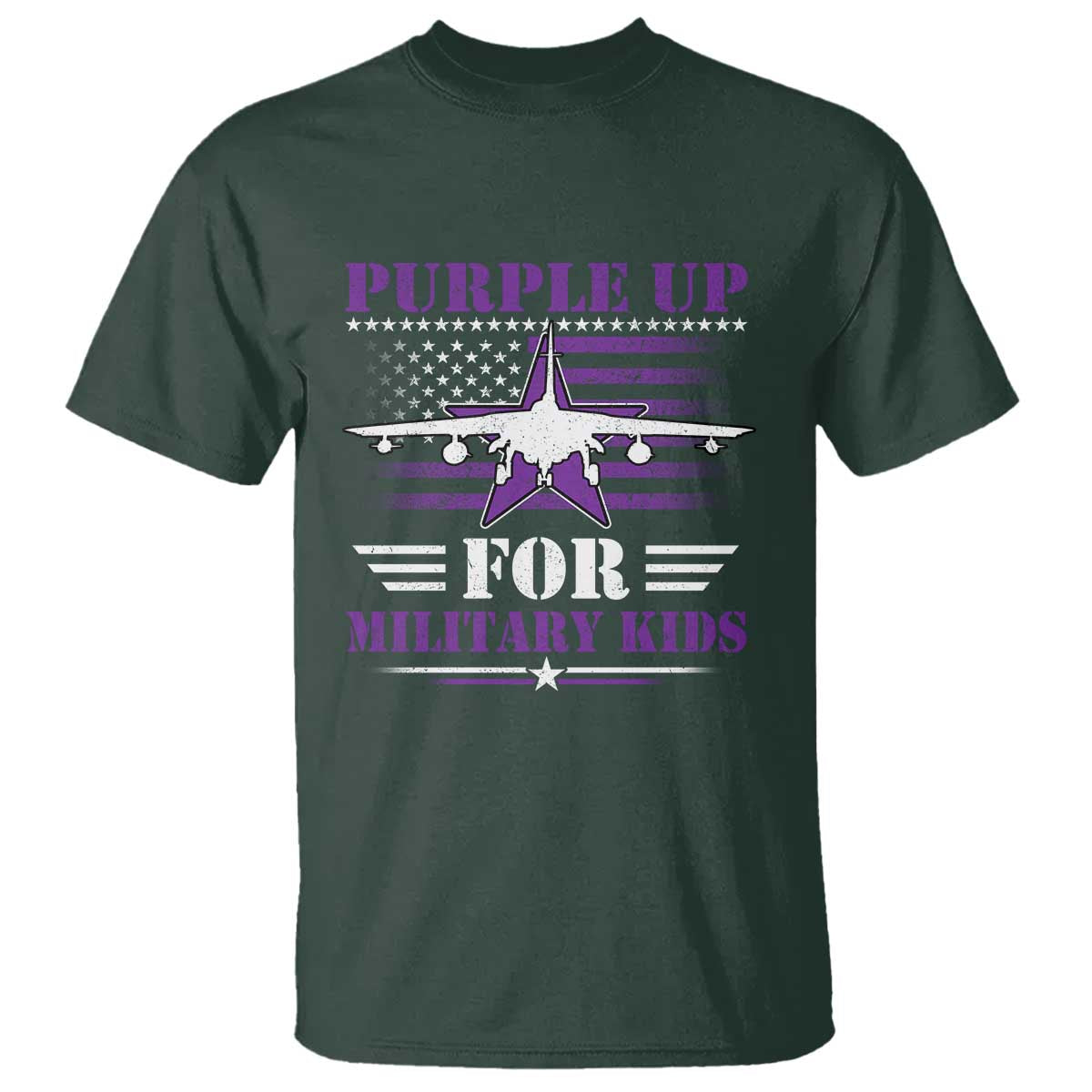 Purple Up For Military Kids T Shirt Vintage American Flag Fights TS11 Dark Forest Green Print Your Wear