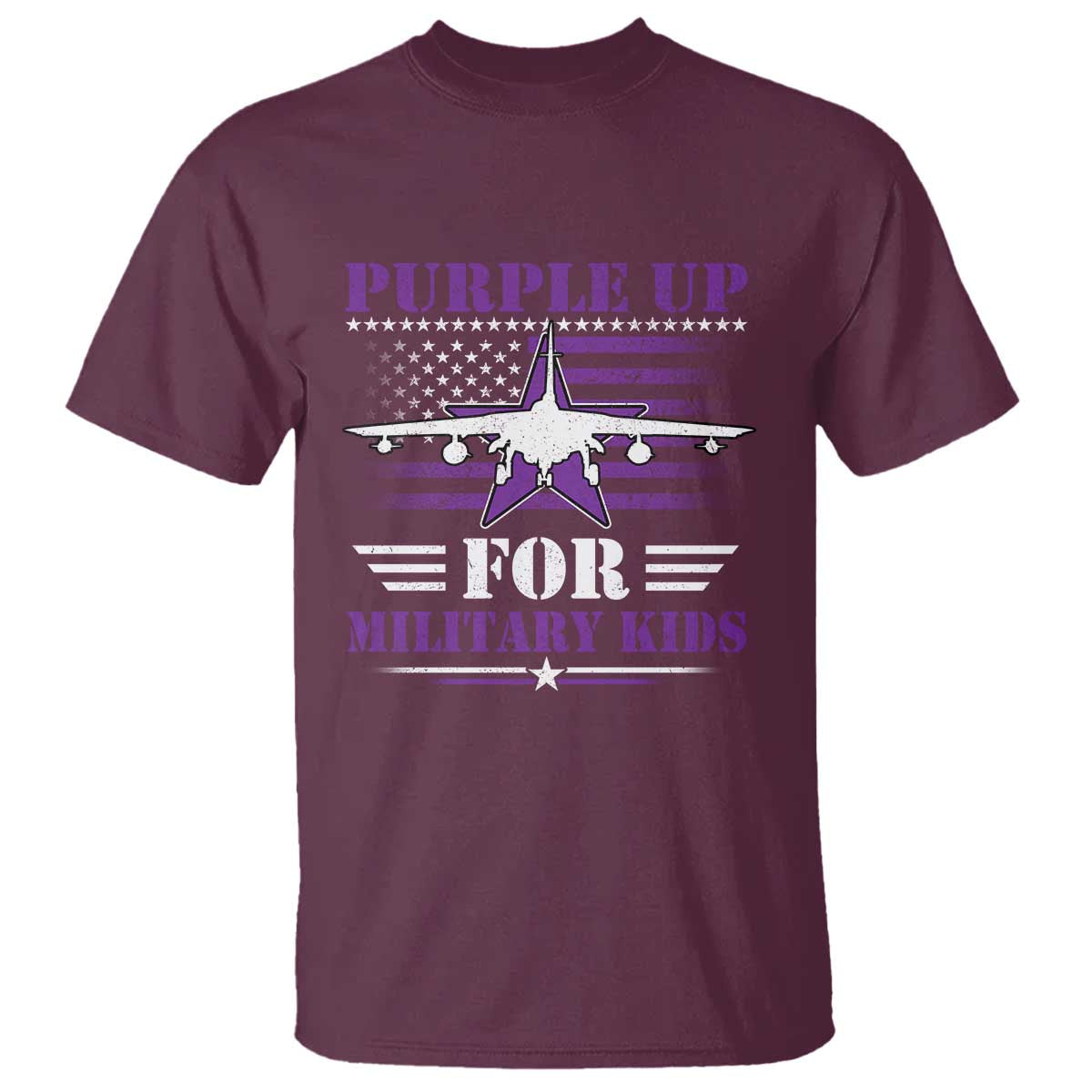 Purple Up For Military Kids T Shirt Vintage American Flag Fights TS11 Maroon Print Your Wear