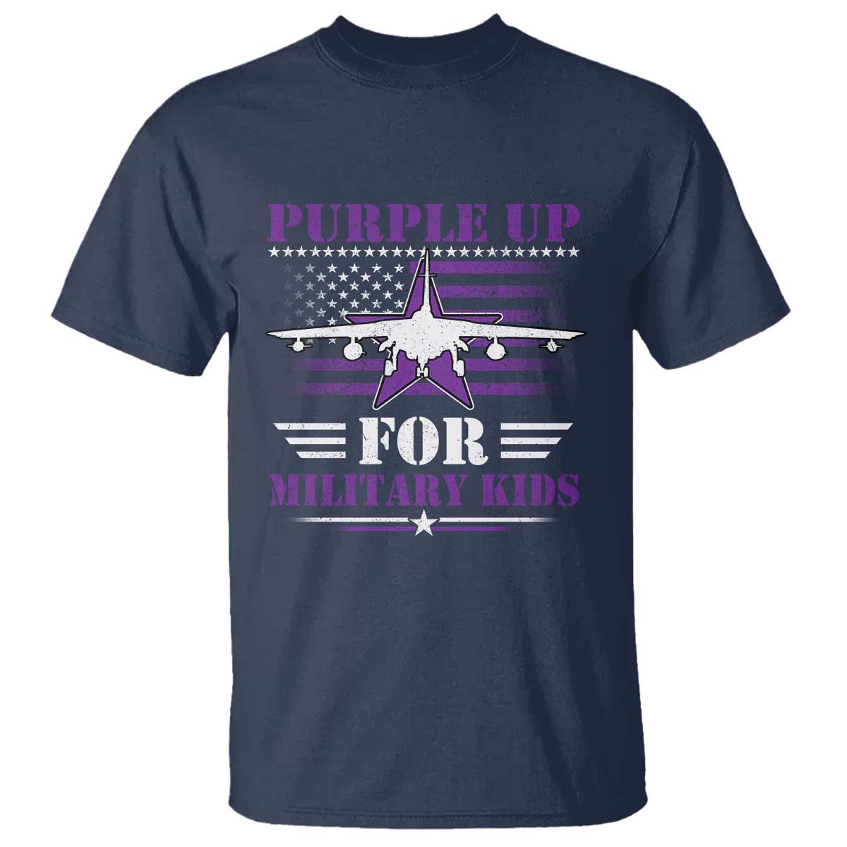 Purple Up For Military Kids T Shirt Vintage American Flag Fights TS11 Navy Print Your Wear
