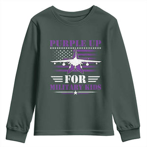 Purple Up For Military Kids Youth Sweatshirt Vintage American Flag Fights TS11 Dark Forest Green Print Your Wear