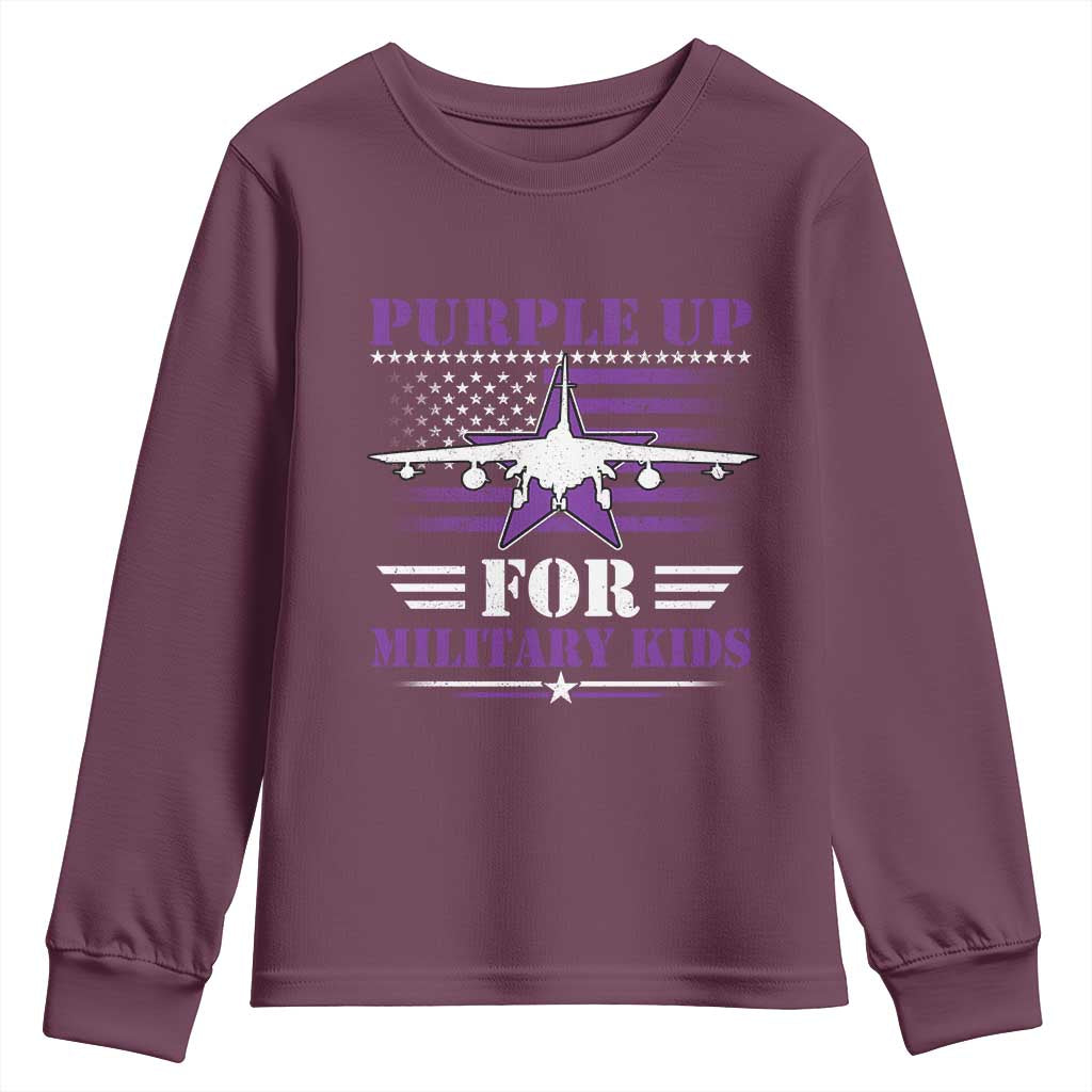 Purple Up For Military Kids Youth Sweatshirt Vintage American Flag Fights TS11 Maroon Print Your Wear