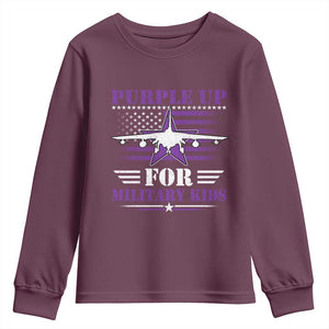 Purple Up For Military Kids Youth Sweatshirt Vintage American Flag Fights TS11 Maroon Print Your Wear