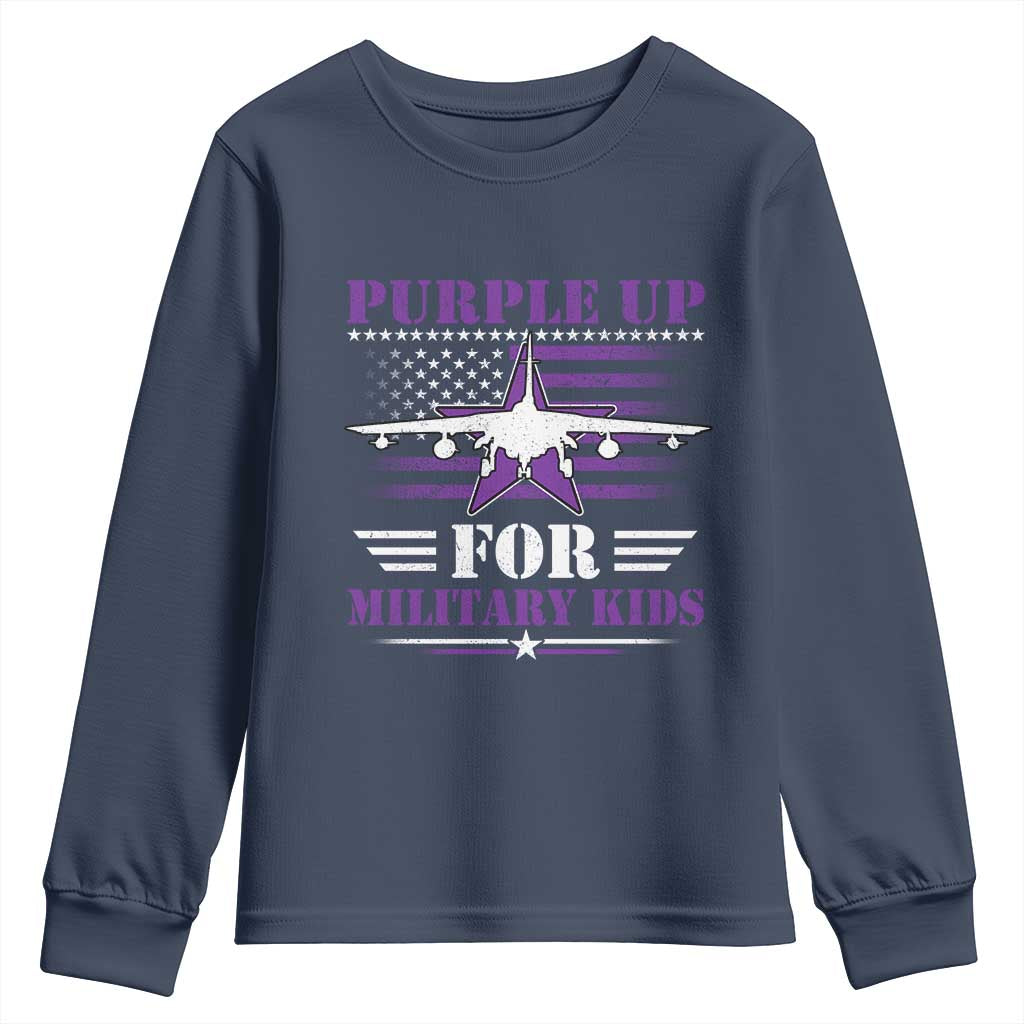 Purple Up For Military Kids Youth Sweatshirt Vintage American Flag Fights TS11 Navy Print Your Wear