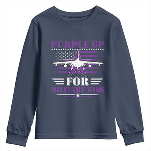 Purple Up For Military Kids Youth Sweatshirt Vintage American Flag Fights TS11 Navy Print Your Wear