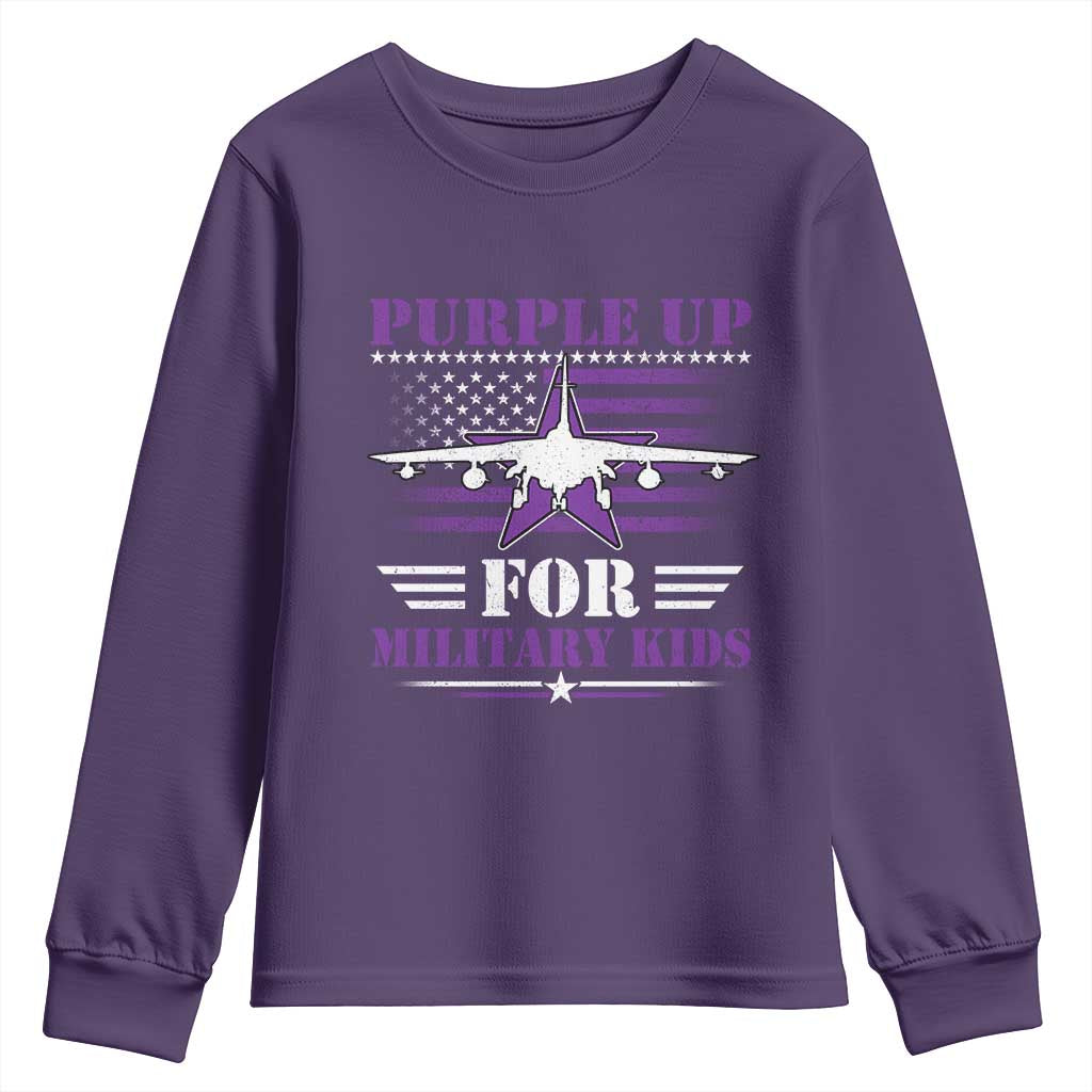 Purple Up For Military Kids Youth Sweatshirt Vintage American Flag Fights TS11 Purple Print Your Wear