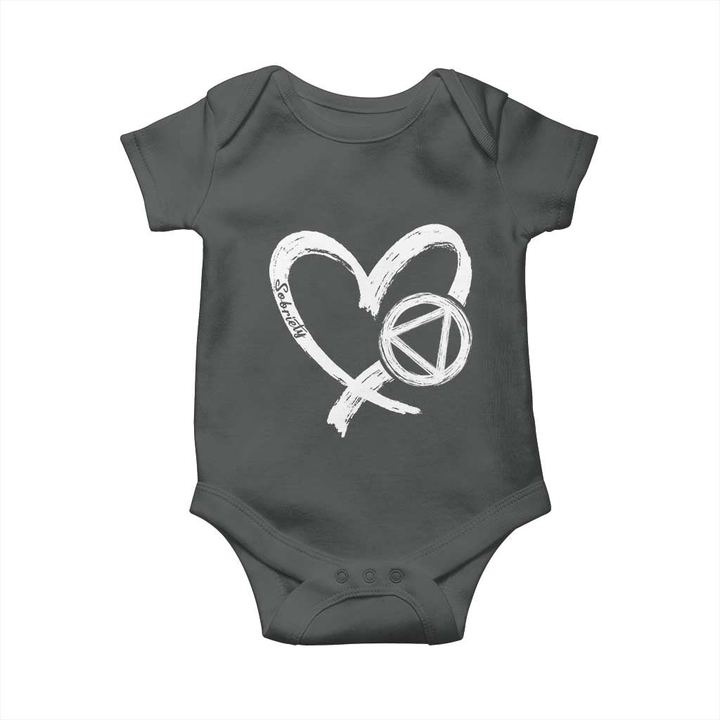 Sobriety Heart Sober Anniversary Alcoholic Abstinence Baby Onesie TS11 Dark Heather Print Your Wear