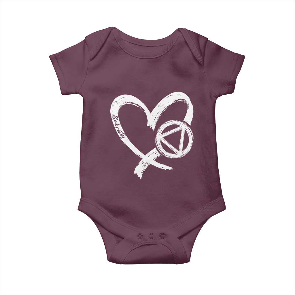 Sobriety Heart Sober Anniversary Alcoholic Abstinence Baby Onesie TS11 Maroon Print Your Wear