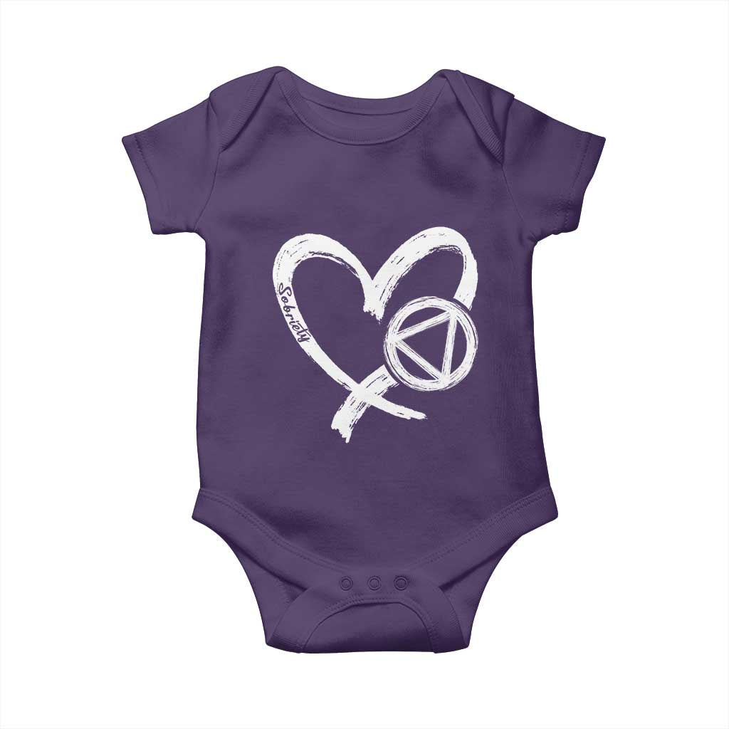 Sobriety Heart Sober Anniversary Alcoholic Abstinence Baby Onesie TS11 Purple Print Your Wear