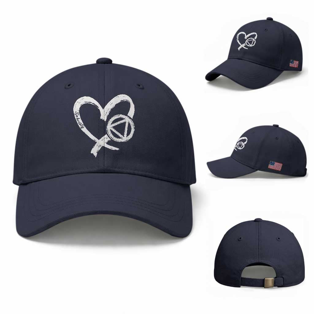 Sobriety Heart Sober Anniversary Alcoholic Abstinence Baseball Cap TS11 Baseball Cap Universal Fit Navy Print Your Wear