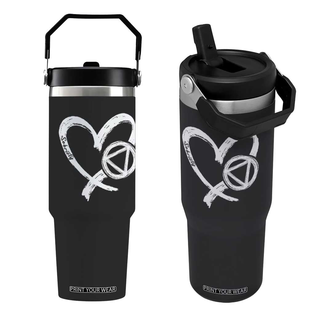 Sobriety Heart Sober Anniversary Alcoholic Abstinence Flip Straw Tumbler TS11 One Size: 30 oz Black Print Your Wear