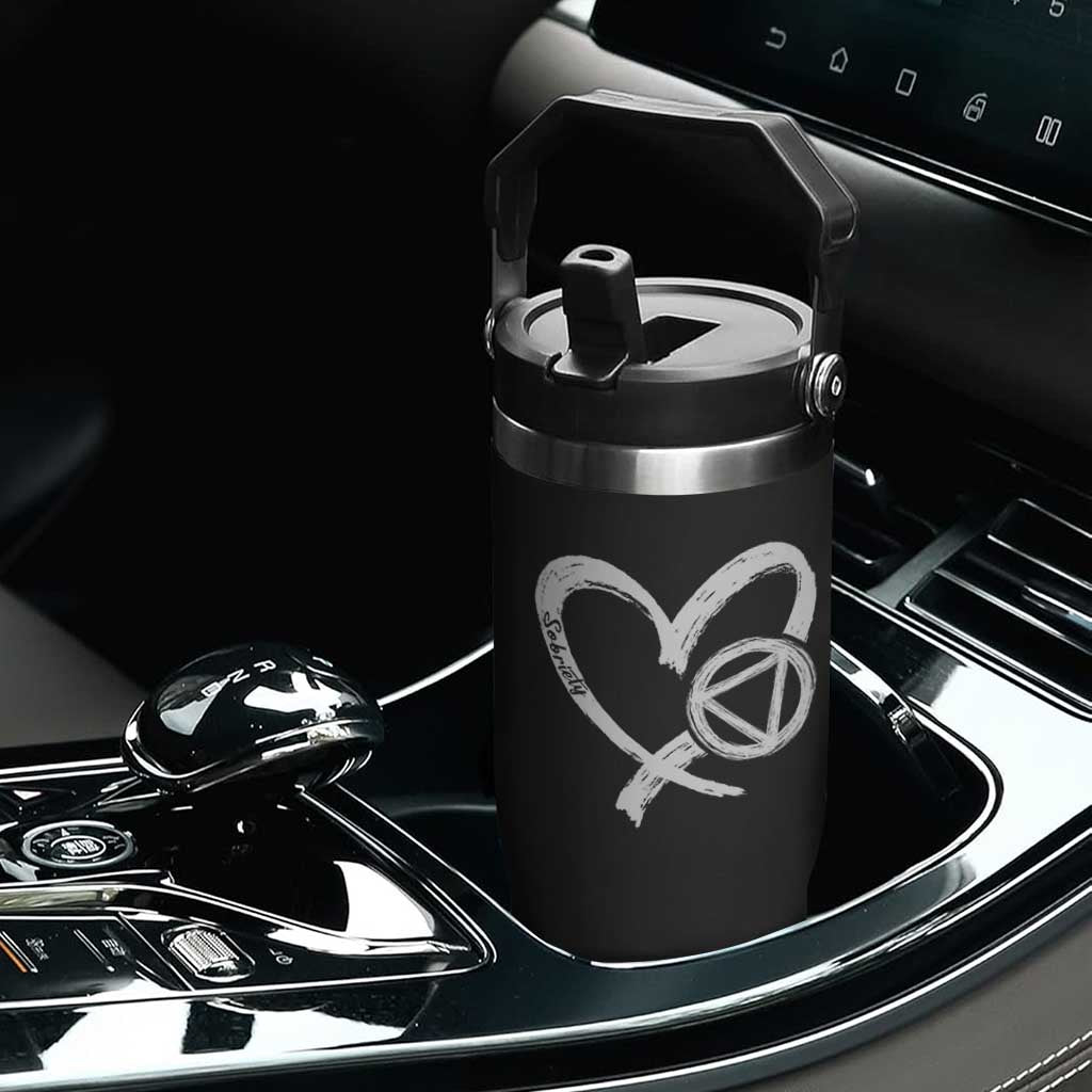 Sobriety Heart Sober Anniversary Alcoholic Abstinence Flip Straw Tumbler TS11 Print Your Wear