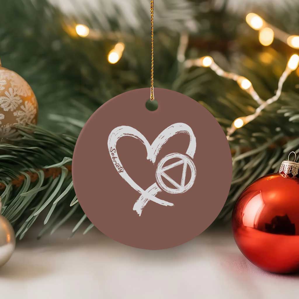 Sobriety Heart Sober Anniversary Alcoholic Abstinence Ceramic Ornament TS11 1pc Mocha Print Your Wear