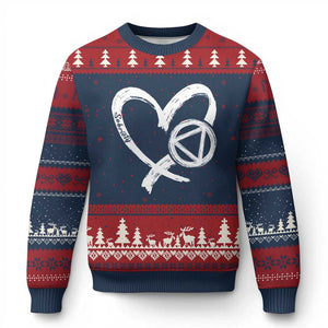 Sobriety Heart Sober Anniversary Alcoholic Abstinence Ugly Christmas Sweater TS11 Navy Red Print Your Wear