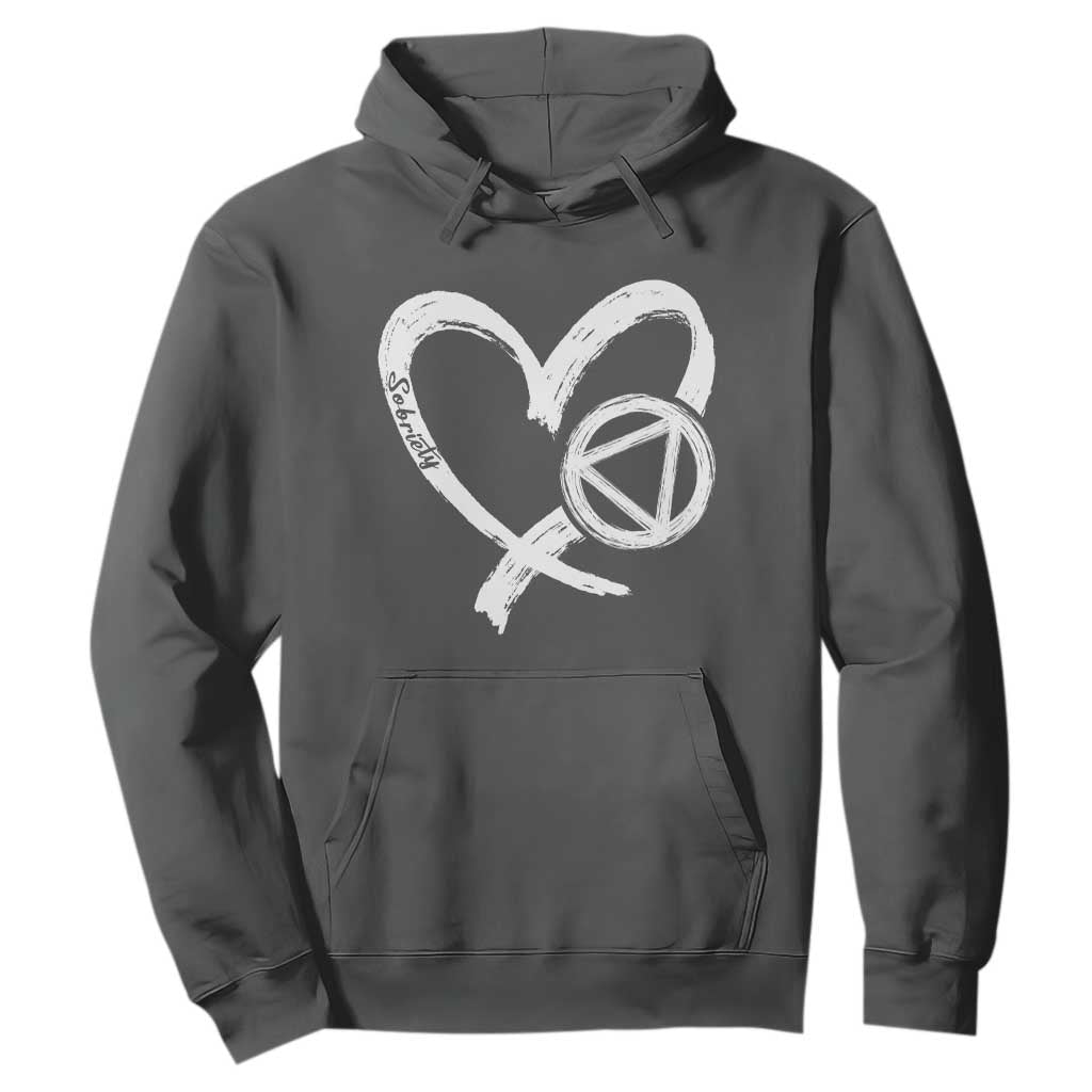Sobriety Heart Sober Anniversary Alcoholic Abstinence Hoodie TS11 Dark Heather Print Your Wear