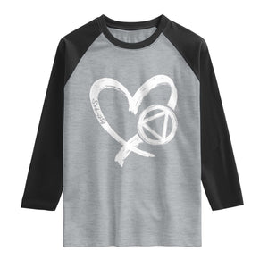 Sobriety Heart Sober Anniversary Alcoholic Abstinence Raglan Shirt TS11 Heather Gray Black Print Your Wear
