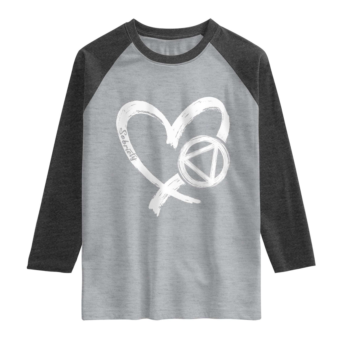 Sobriety Heart Sober Anniversary Alcoholic Abstinence Raglan Shirt TS11 Heather Gray Heather Charcoal Print Your Wear