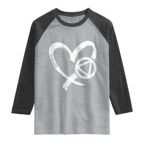 Sobriety Heart Sober Anniversary Alcoholic Abstinence Raglan Shirt TS11 Heather Gray Heather Charcoal Print Your Wear