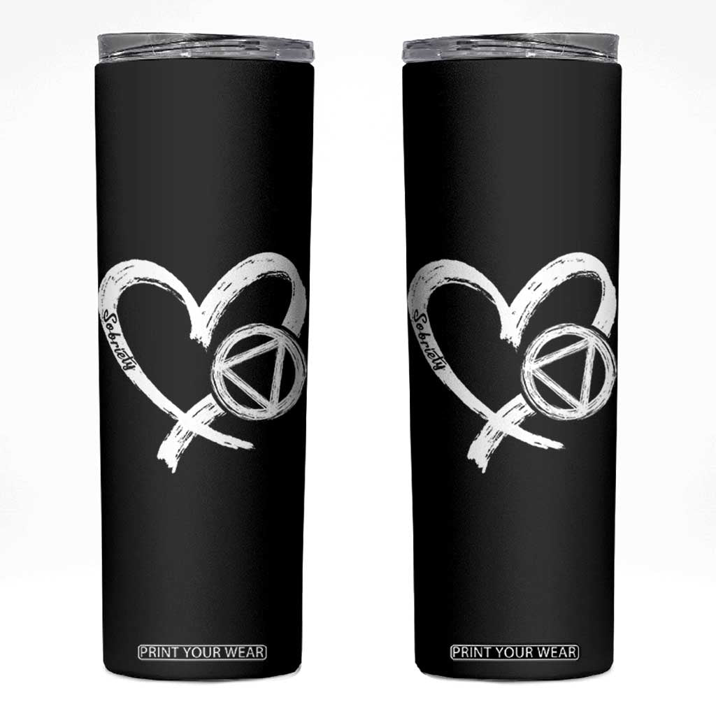 Sobriety Heart Sober Anniversary Alcoholic Abstinence Skinny Tumbler TS11 Black Print Your Wear