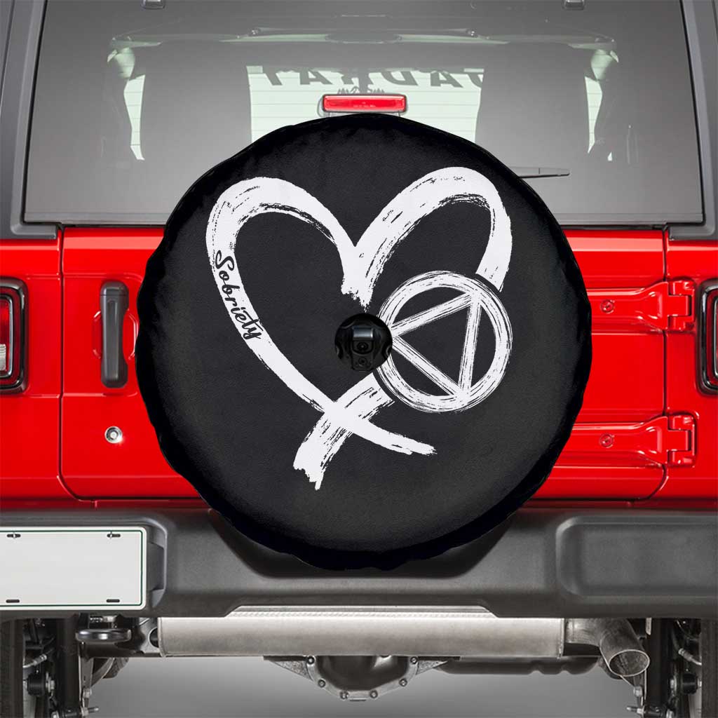 Sobriety Heart Sober Anniversary Alcoholic Abstinence Spare Tire Cover TS11 Black Print Your Wear
