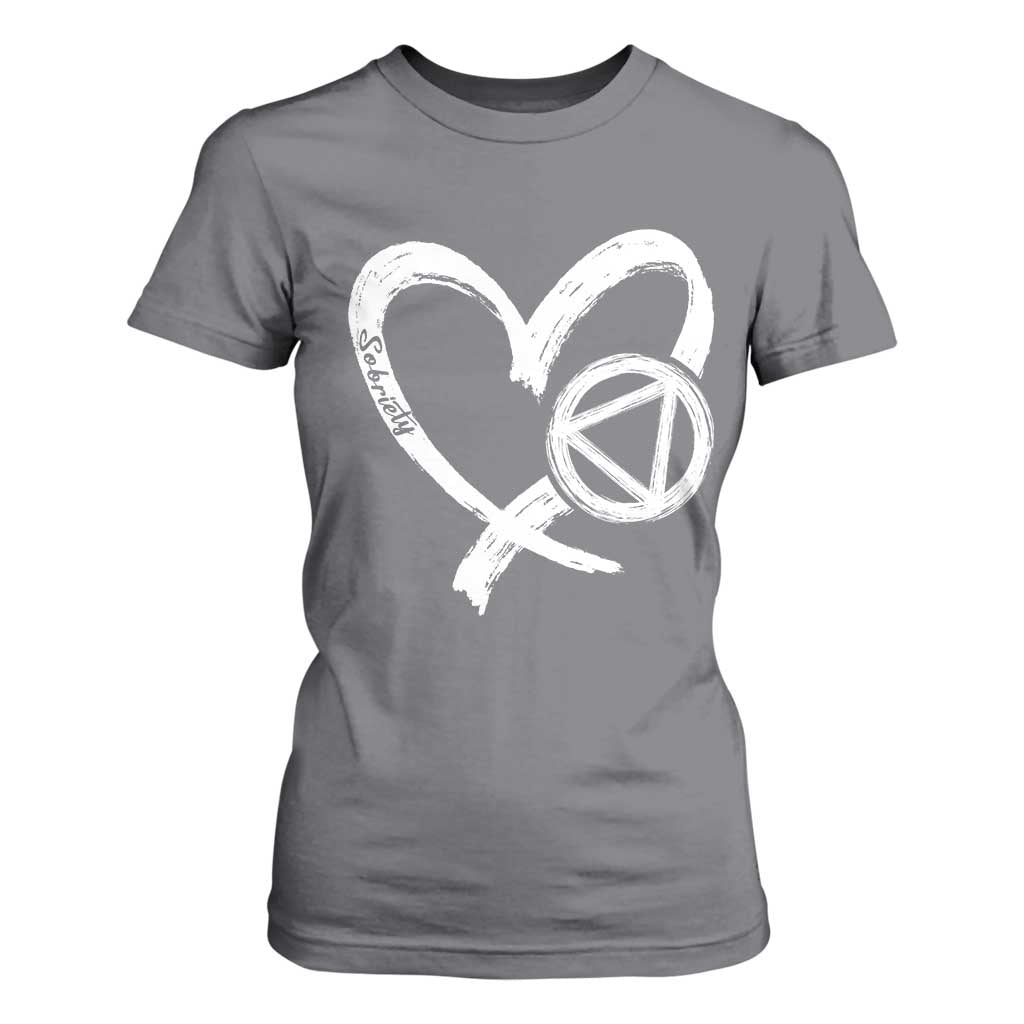 Sobriety Heart Sober Anniversary Alcoholic Abstinence T Shirt For Women TS11 Charcoal Print Your Wear