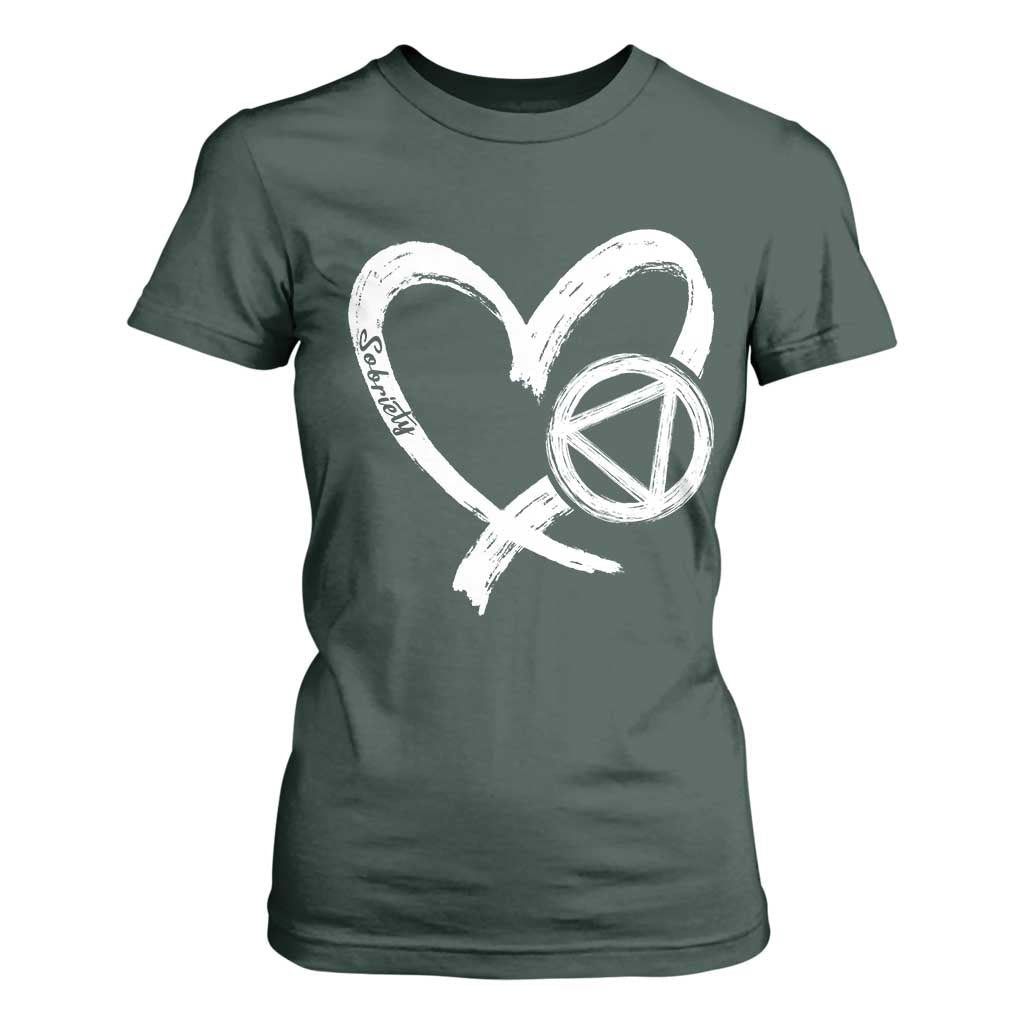 Sobriety Heart Sober Anniversary Alcoholic Abstinence T Shirt For Women TS11 Dark Forest Green Print Your Wear