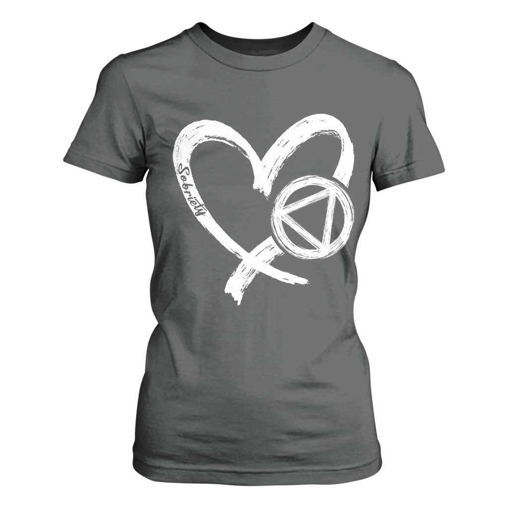 Sobriety Heart Sober Anniversary Alcoholic Abstinence T Shirt For Women TS11 Dark Heather Print Your Wear