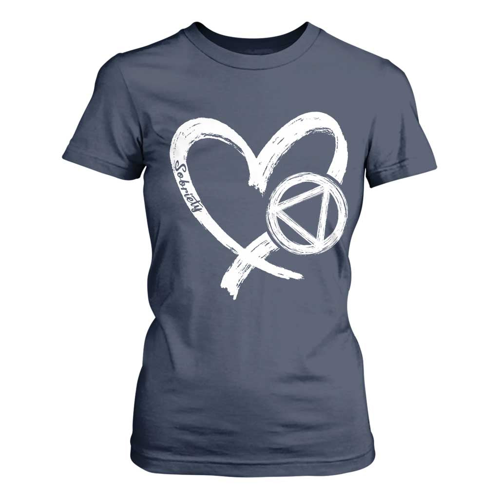 Sobriety Heart Sober Anniversary Alcoholic Abstinence T Shirt For Women TS11 Navy Print Your Wear