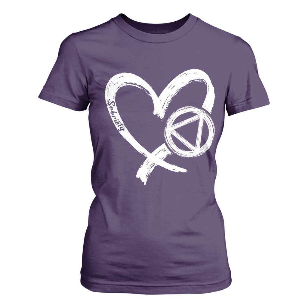 Sobriety Heart Sober Anniversary Alcoholic Abstinence T Shirt For Women TS11 Purple Print Your Wear