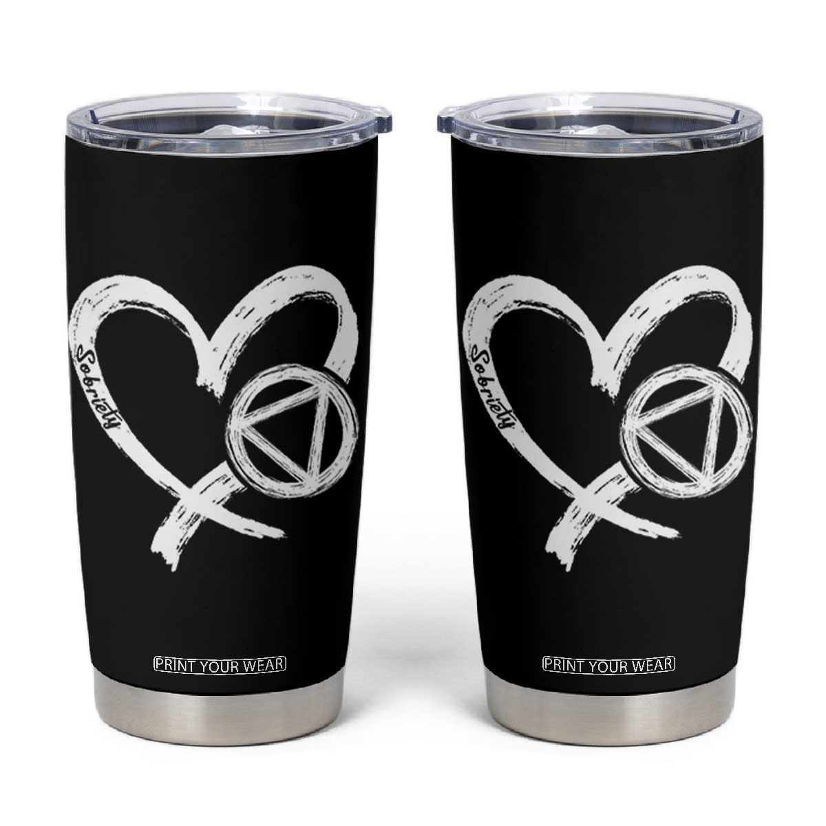 Sobriety Heart Sober Anniversary Alcoholic Abstinence Tumbler Cup TS11 Black Print Your Wear