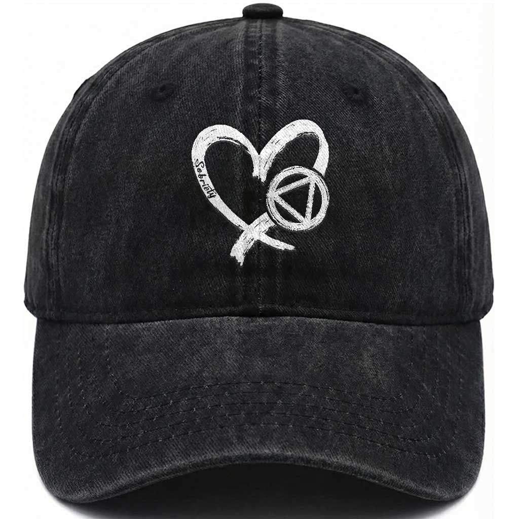 Sobriety Heart Sober Anniversary Alcoholic Abstinence Washed Cotton Baseball Cap TS11 Print Your Wear