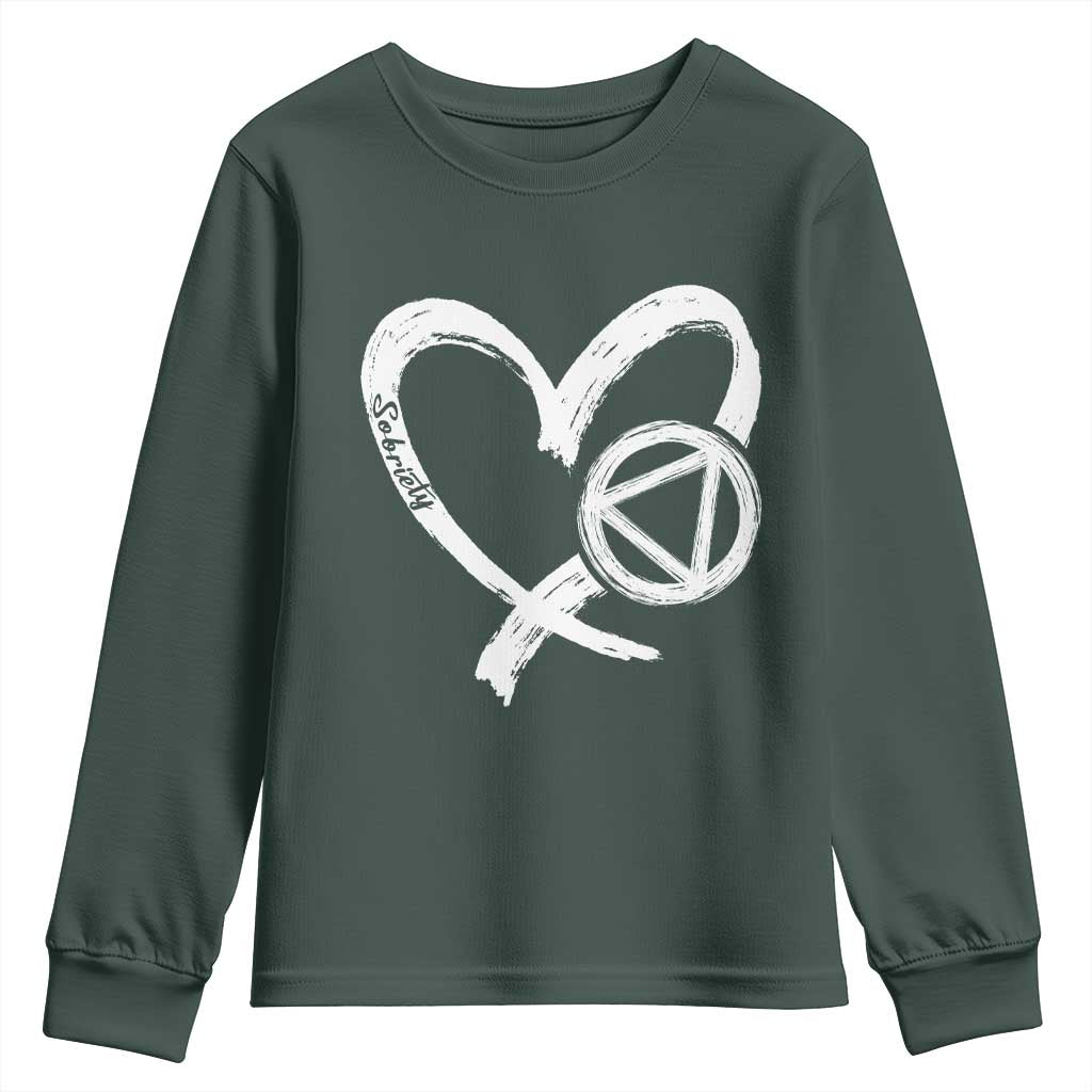 Sobriety Heart Sober Anniversary Alcoholic Abstinence Youth Sweatshirt TS11 Dark Forest Green Print Your Wear