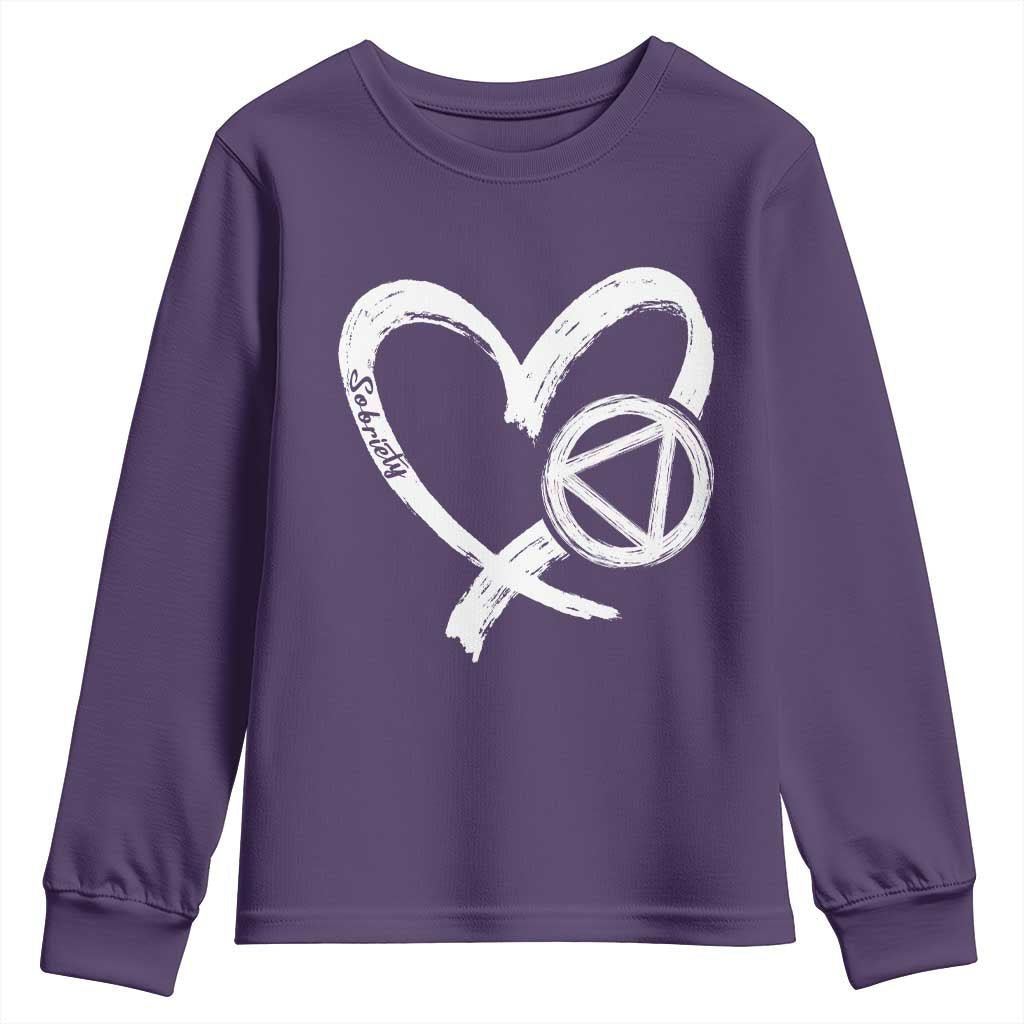 Sobriety Heart Sober Anniversary Alcoholic Abstinence Youth Sweatshirt TS11 Purple Print Your Wear