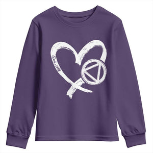 Sobriety Heart Sober Anniversary Alcoholic Abstinence Youth Sweatshirt TS11 Purple Print Your Wear