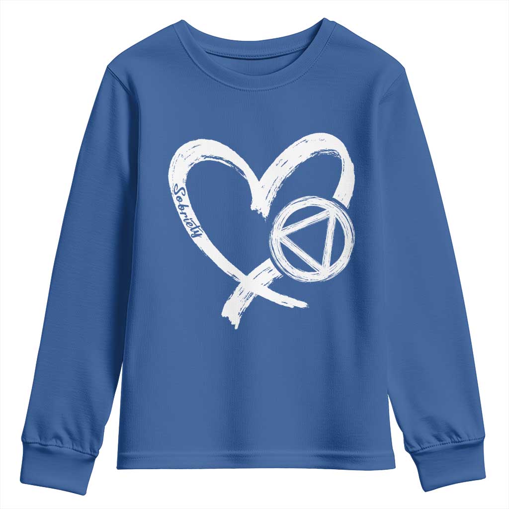 Sobriety Heart Sober Anniversary Alcoholic Abstinence Youth Sweatshirt TS11 Royal Blue Print Your Wear