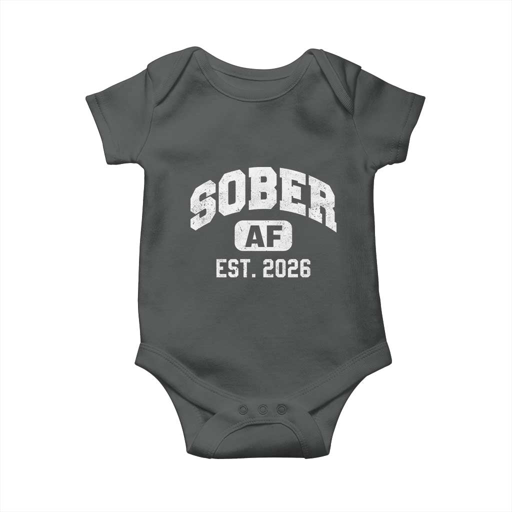 Sober AF 2026 AA Recovery Achiever Sobriety Anniversary Baby Onesie TS11 Dark Heather Print Your Wear