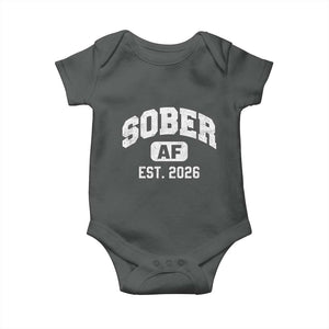 Sober AF 2026 AA Recovery Achiever Sobriety Anniversary Baby Onesie TS11 Dark Heather Print Your Wear