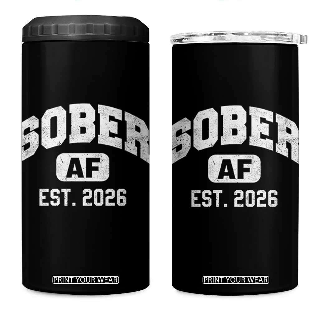 Sober AF 2026 AA Recovery Achiever Sobriety Anniversary 4 in 1 Can Cooler Tumbler TS11 One Size: 16 oz Black Print Your Wear