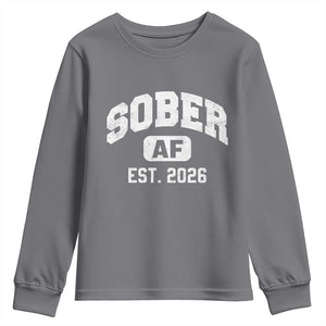 Sober AF 2026 AA Recovery Achiever Sobriety Anniversary Youth Sweatshirt TS11 Charcoal Print Your Wear