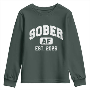 Sober AF 2026 AA Recovery Achiever Sobriety Anniversary Youth Sweatshirt TS11 Dark Forest Green Print Your Wear