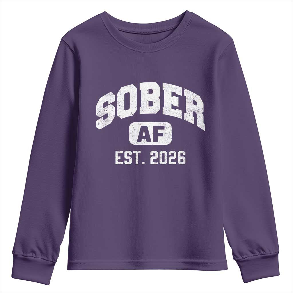 Sober AF 2026 AA Recovery Achiever Sobriety Anniversary Youth Sweatshirt TS11 Purple Print Your Wear