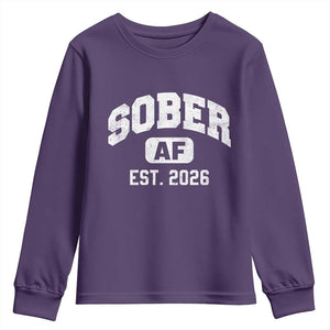 Sober AF 2026 AA Recovery Achiever Sobriety Anniversary Youth Sweatshirt TS11 Purple Print Your Wear