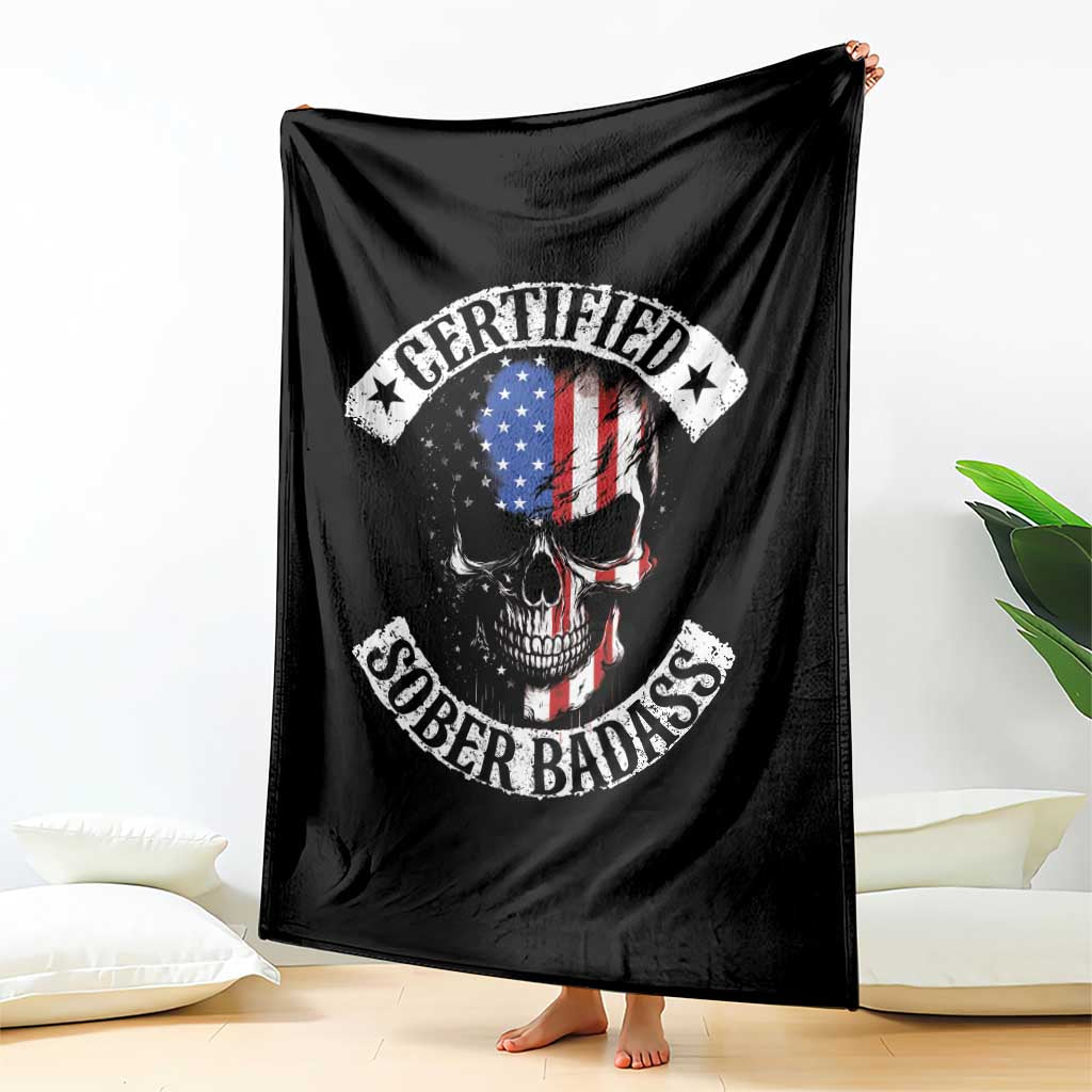 Certified Sober Badass Throw Blanket Sobriety Alcohol Fighters Vintage Skull