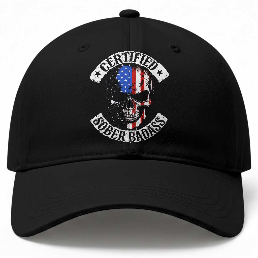 Certified Sober Badass Baseball Cap Sobriety Alcohol Fighters Vintage Skull