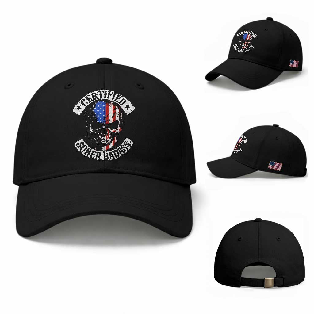 Certified Sober Badass Baseball Cap Sobriety Alcohol Fighters Vintage Skull