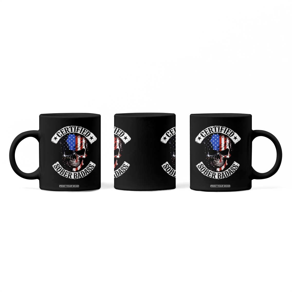 Certified Sober Badass Coffee Mug Sobriety Alcohol Fighters Vintage Skull