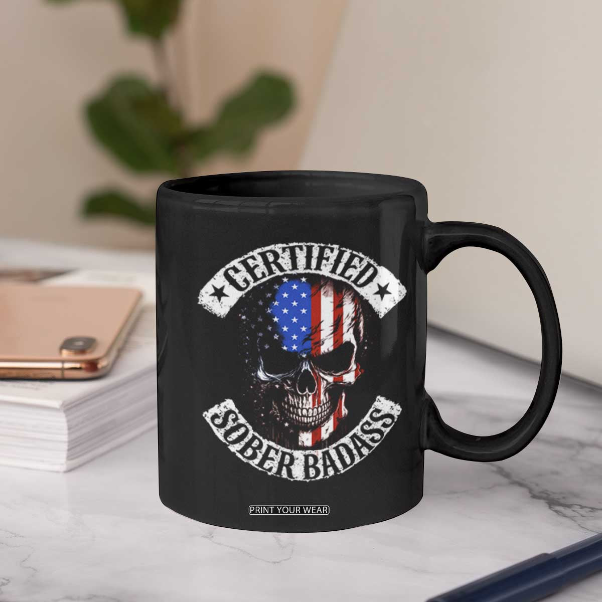 Certified Sober Badass Coffee Mug Sobriety Alcohol Fighters Vintage Skull