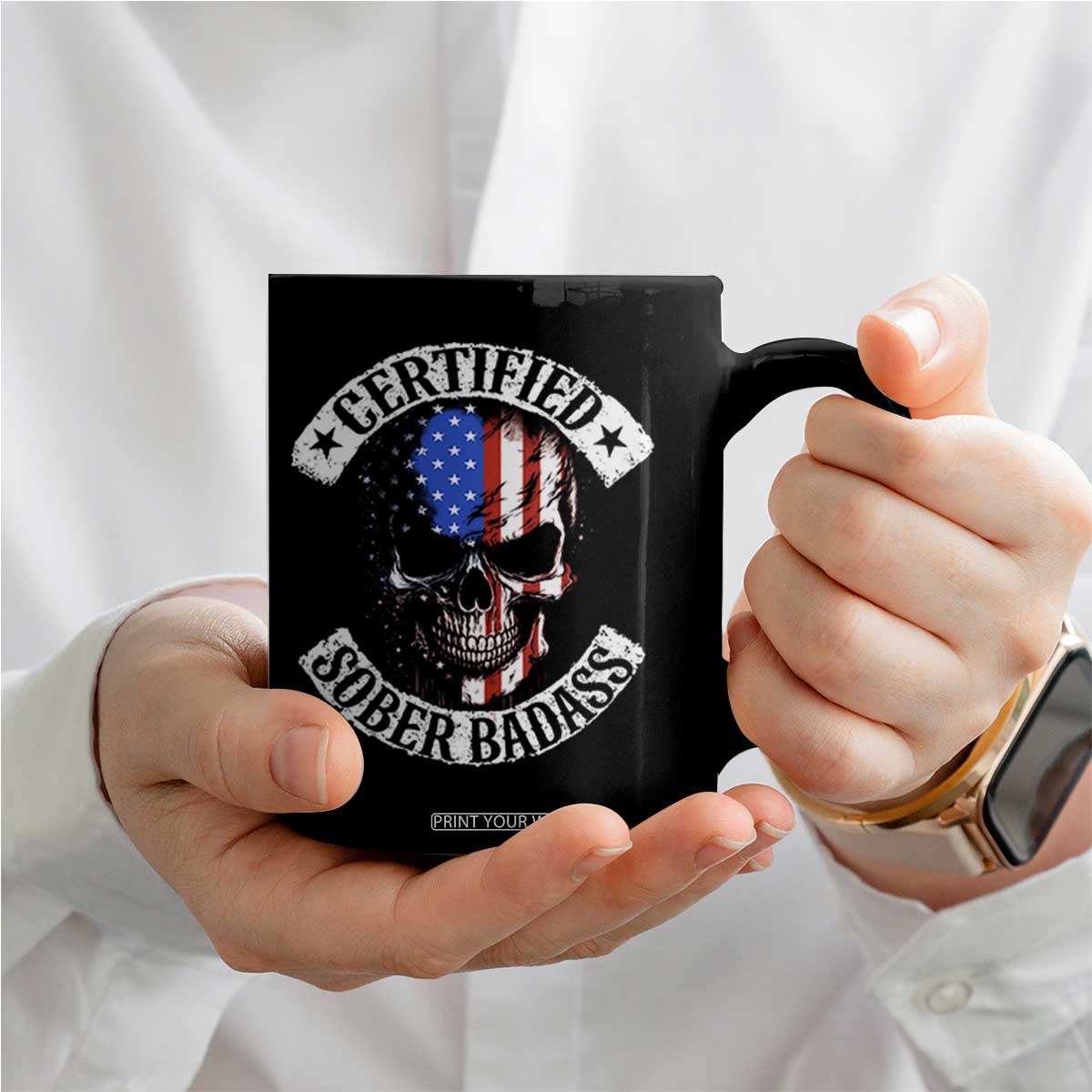 Certified Sober Badass Coffee Mug Sobriety Alcohol Fighters Vintage Skull