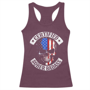Certified Sober Badass Racerback Tank Top Sobriety Alcohol Fighters Vintage Skull