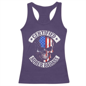 Certified Sober Badass Racerback Tank Top Sobriety Alcohol Fighters Vintage Skull