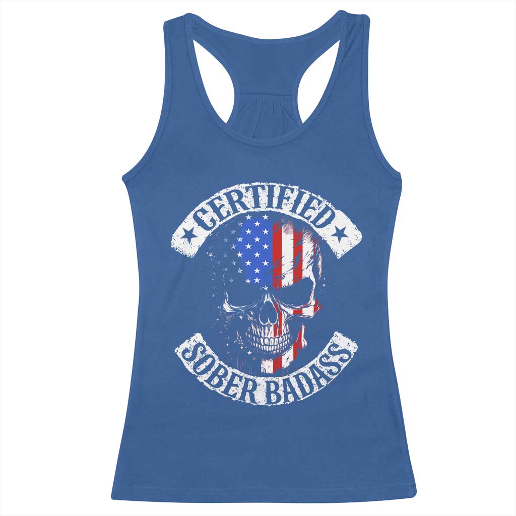 Certified Sober Badass Racerback Tank Top Sobriety Alcohol Fighters Vintage Skull